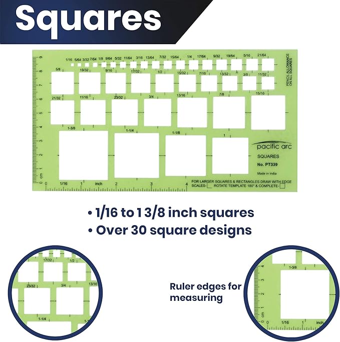 Pacific Arc Squares Template Guide, 39 Squares ranging from 1/16 inch to 1 and - Image 3