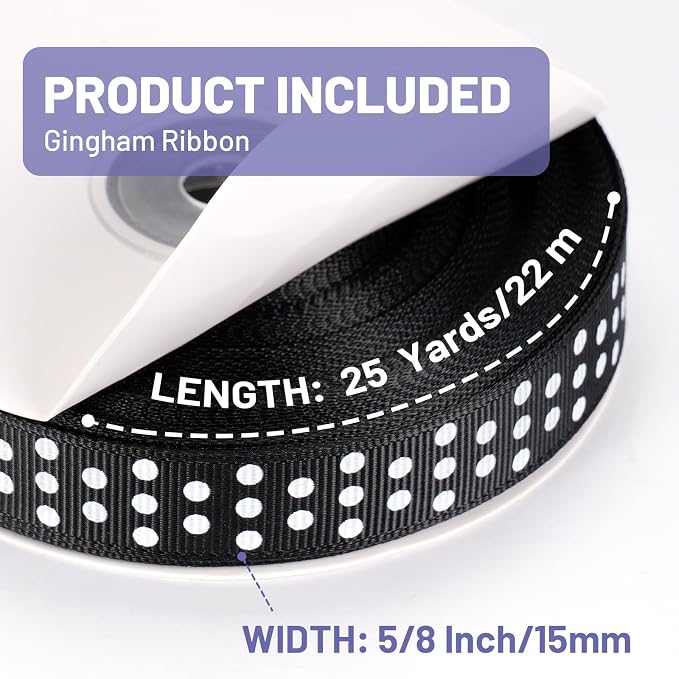 Polka Dot Grosgrain Ribbon 5/8 Inch, 25 Yards Spool Black and White Dot Craft - Image 2