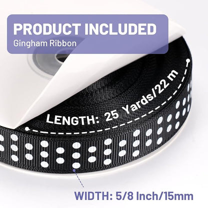 Polka Dot Grosgrain Ribbon 5/8 Inch, 25 Yards Spool Black and White Dot Craft - Image 2