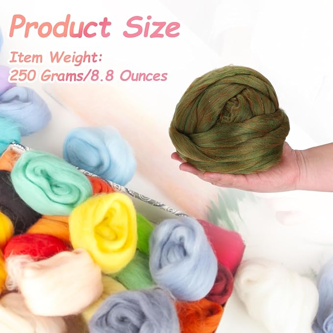 PATIKIL Wool Roving Yarn, 250G/8.8OZ Felting Wool Pure Roving Yarn, Grass Green - Image 2