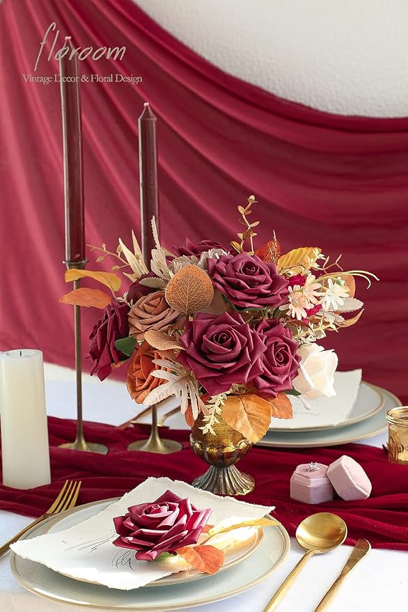 Floroom Artificial Flowers 16pcs 3.5" Real Looking Burgundy Foam Fake Hybrid - Image 2