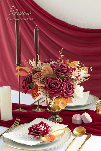 Floroom Artificial Flowers 16pcs 3.5" Real Looking Burgundy Foam Fake Hybrid - Image 2