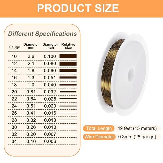HARFINGTON 49ft Jewelry Wire, 28 Gauge Brass Craft Soft Metal Tarnish Resistant - Image 2