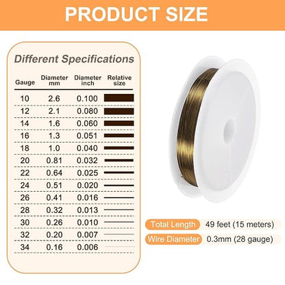 HARFINGTON 49ft Jewelry Wire, 28 Gauge Brass Craft Soft Metal Tarnish Resistant - Image 2