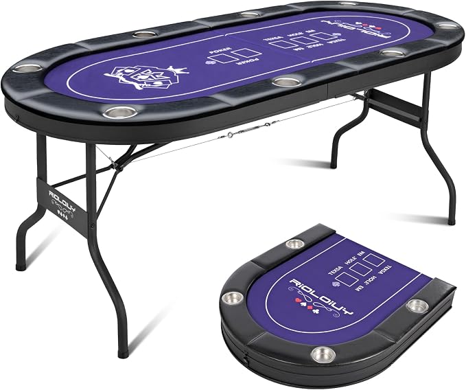 8 Player Poker Table Foldable, Texas Holdem Casino Table by Rioloiuy