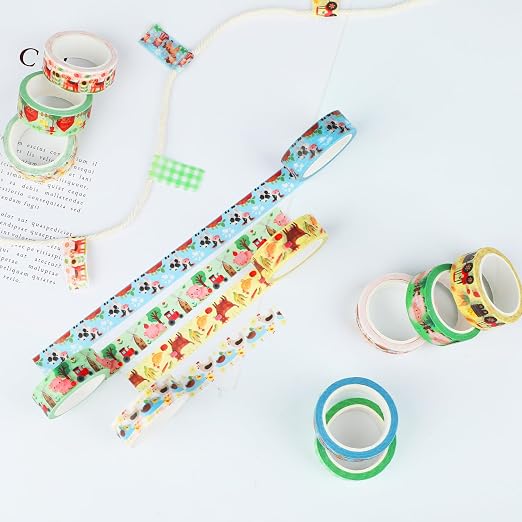 12 Rolls Farm Animals Washi Tape Set, Farmhouse Cow Sheep Pig Ducks Decorative - Image 5