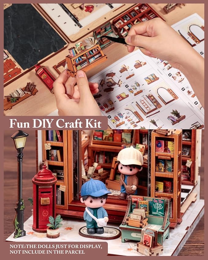 Cutefun Book Nook Kit, DIY Miniature Dollhouse Library Kit - Image 4