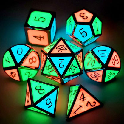 Haxtec Glow in The Dark Glowing Blue Red Green Silver Metal Dice Set D&D 7PCS - Image 3