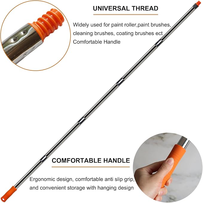 5 PCS Total 6.5 Ft Extension Pole, Paint Roller Stainless-Steel Threaded - Image 3