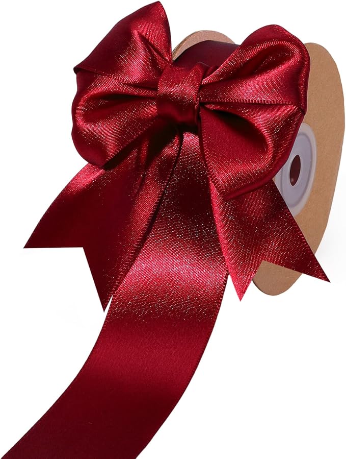 LaRibbons Burgundy Satin Ribbon 1 1/2 Inch 50 Yards, Luxury Double Faced Red by LaRibbons