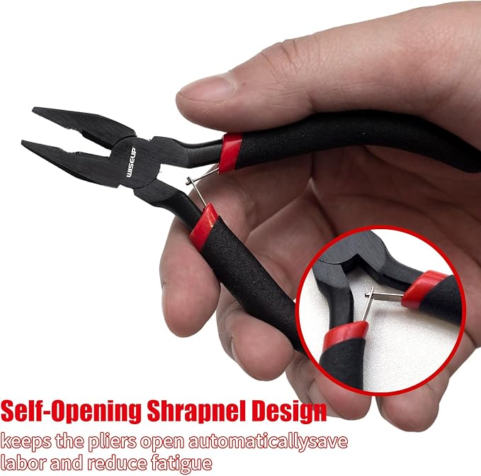 WISEUP 8-Piece Mini Pliers Set，Needle, Bent Nose, End Cutting & Linesman Pliers - Image 3
