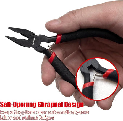 WISEUP 8-Piece Mini Pliers Set，Needle, Bent Nose, End Cutting & Linesman Pliers - Image 3
