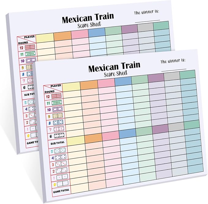2 Pack 120 Sheets Mexican Train Score Pads Colorful Chicken Foot Dominoes Game by Halloscume