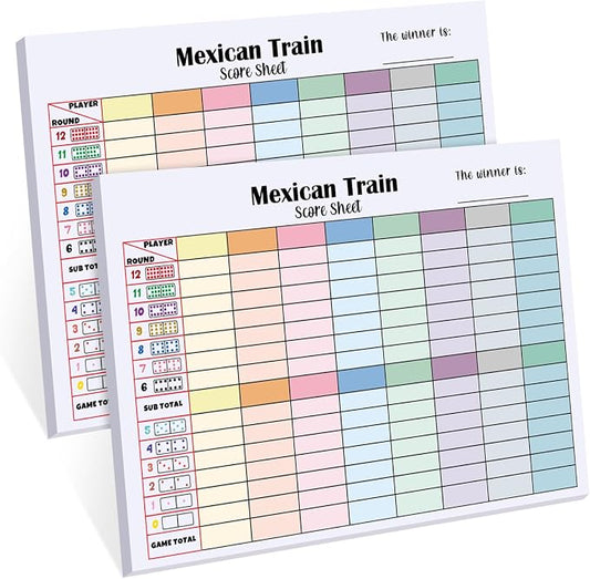 2 Pack 120 Sheets Mexican Train Score Pads Colorful Chicken Foot Dominoes Game by Halloscume