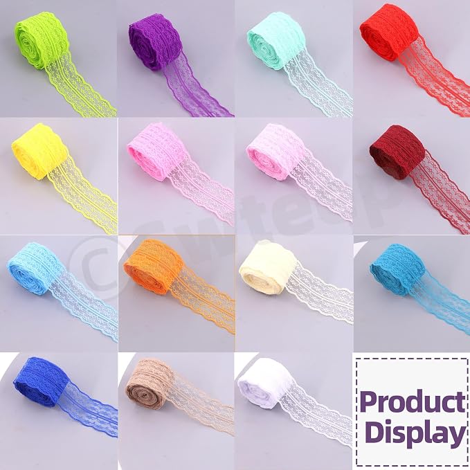 Swpeet 20 Rolls in Total 200 Yards 2.2cm×10 Yards Colorful Lace Ribbon - Image 6