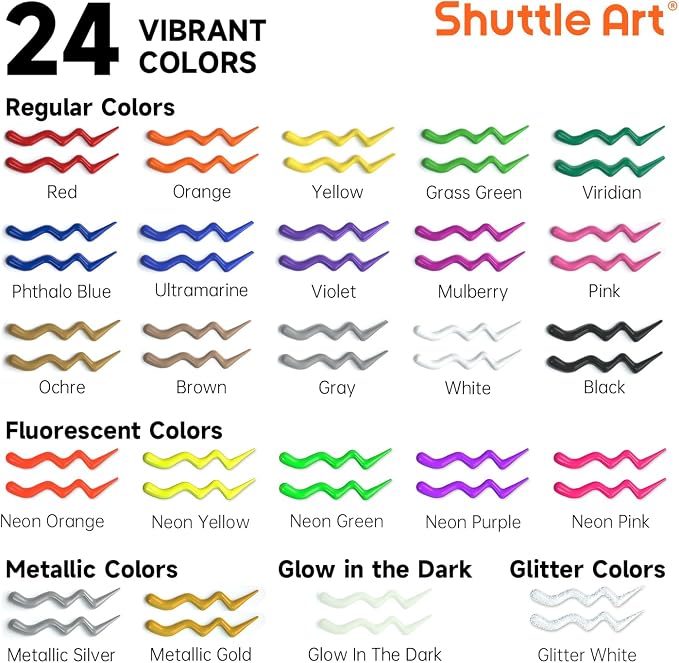 Shuttle Art Fabric Paint, 24 Colors 3D Permanent Paint - Image 2