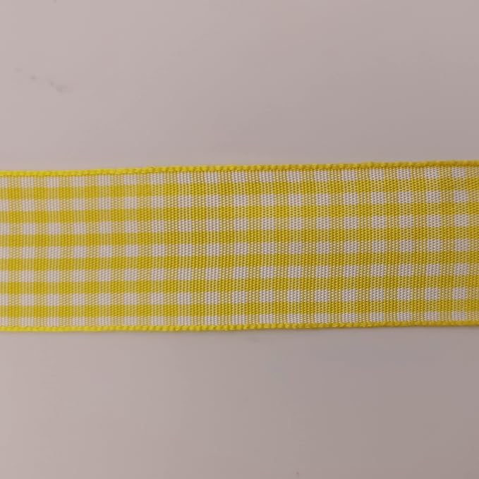 Yellow and White Gingham Ribbon Christmas Ribbon 25 Yards Each Roll 100% - Image 9