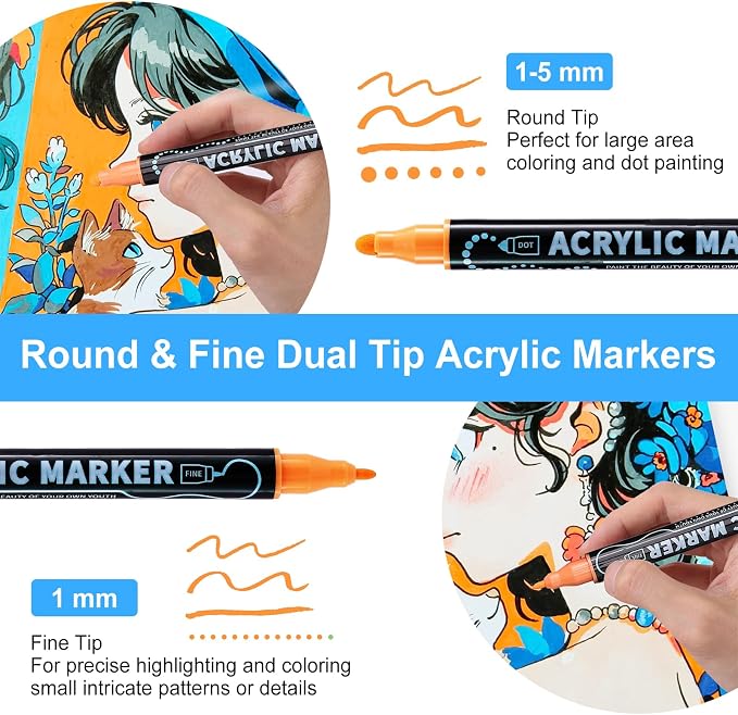 100 Colors Waterproof Dual Tip Acrylic Paint Pens, Dot & Fine Tip Premium - Image 2