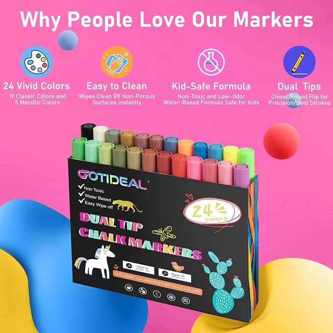 GOTIDEAL Chalk Markers Dual Tips, Erasable Liquid Chalk Marker - Image 2