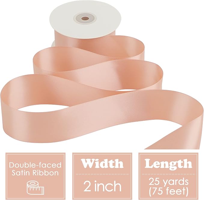 HUIHUANG Rose Gold Pink Ribbon for Wedding, Dress Chair Sashes, Invitations Card - Image 2