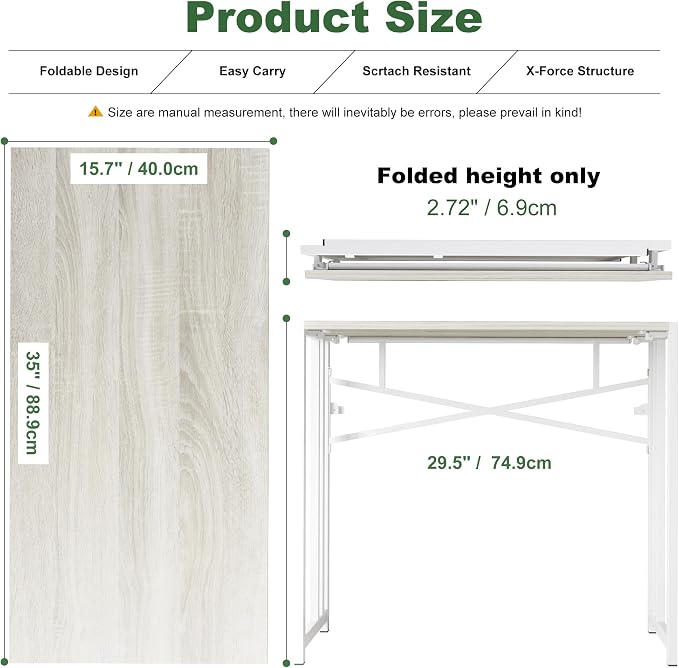 Small Folding Desk 35 inch, No Assembly Required Small Office Desk, Writing - Image 3