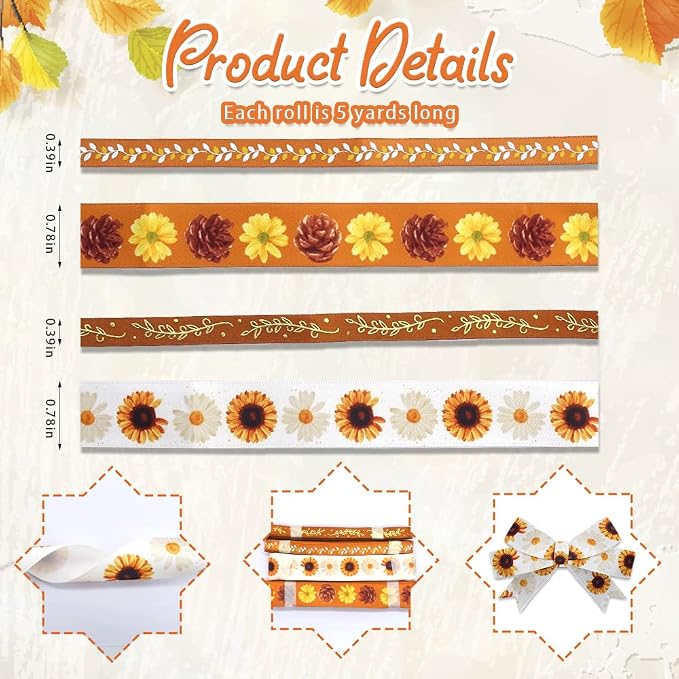 4 PCS Thanksgiving Fall Ribbons - Image 2