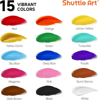Shuttle Art Acrylic Paint, 15 Colors Acrylic Paint Large Bottle Set, 473ml/16oz - Image 2