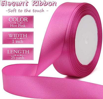 Hot Pink Solid Satin Ribbon 1 Inch 25 Yards Solid Polyester Fabric Ribbon - Image 2