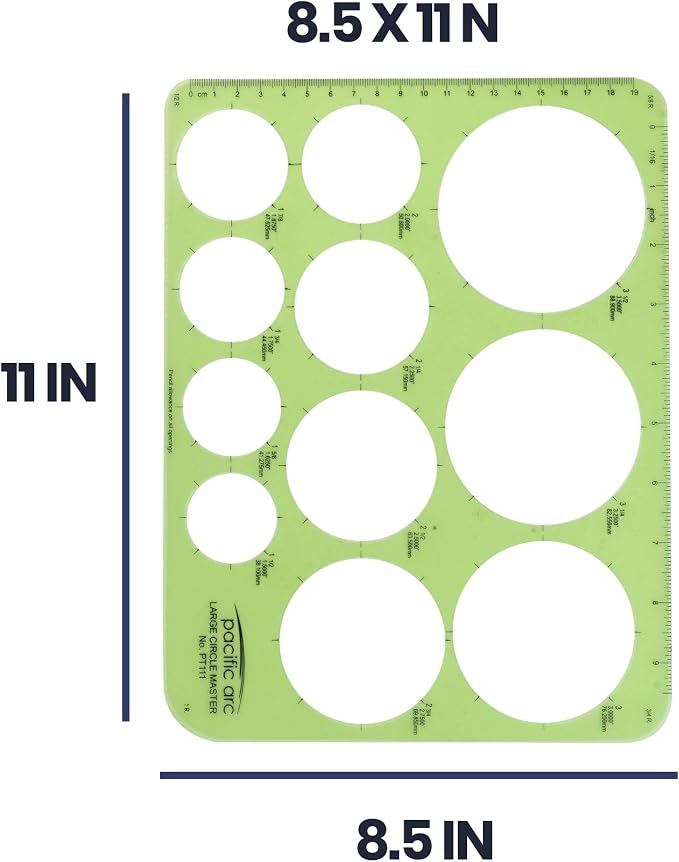 Pacific Arc Template: Large Circle Master, 11 Circles, 1.5" to 3.5" 8.5" x 11" - Image 2