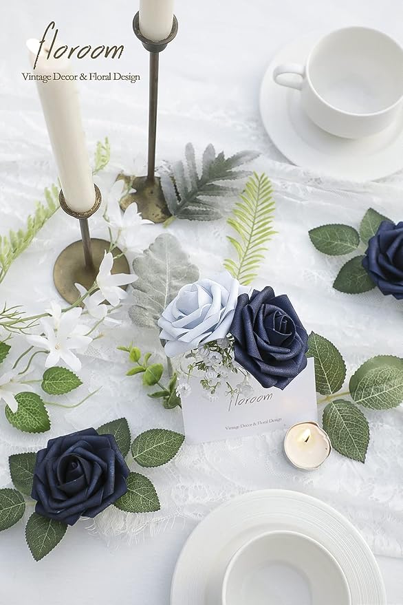 Floroom Artificial Flowers 25pcs Real Looking Navy Blue Foam Fake Roses - Image 3