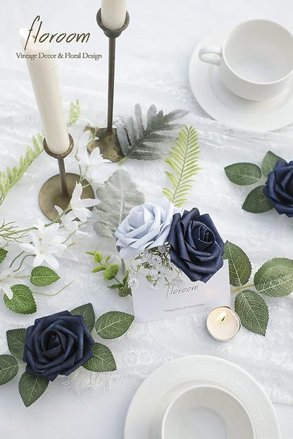 Floroom Artificial Flowers 25pcs Real Looking Navy Blue Foam Fake Roses - Image 3