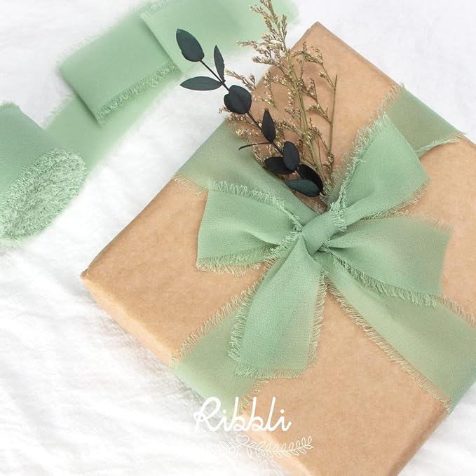 Ribbli Sage Green Chiffon Ribbon - Image 4