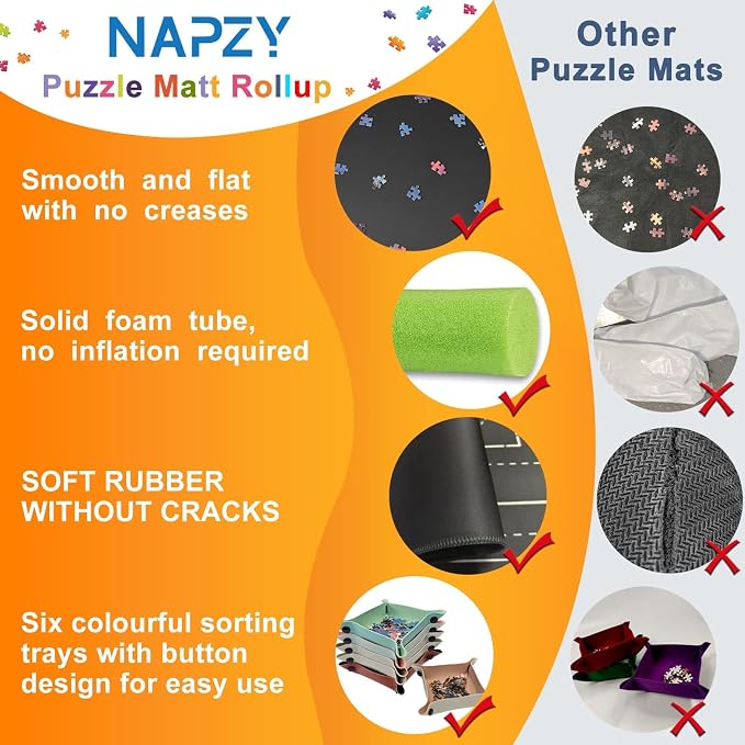 Napzy Rubber Puzzle Mat, Puzzle Matt Rollup, 1500 Piece Puzzles Play Mat Has - Image 5