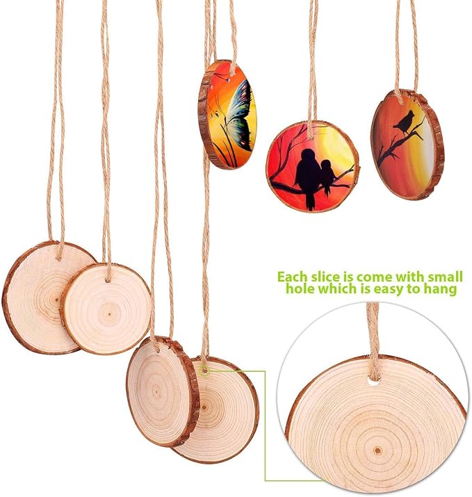Fuyit Natural Wood Slices 30 Pcs 2.4-2.8 Inches Craft Wood Kit Unfinished - Image 5