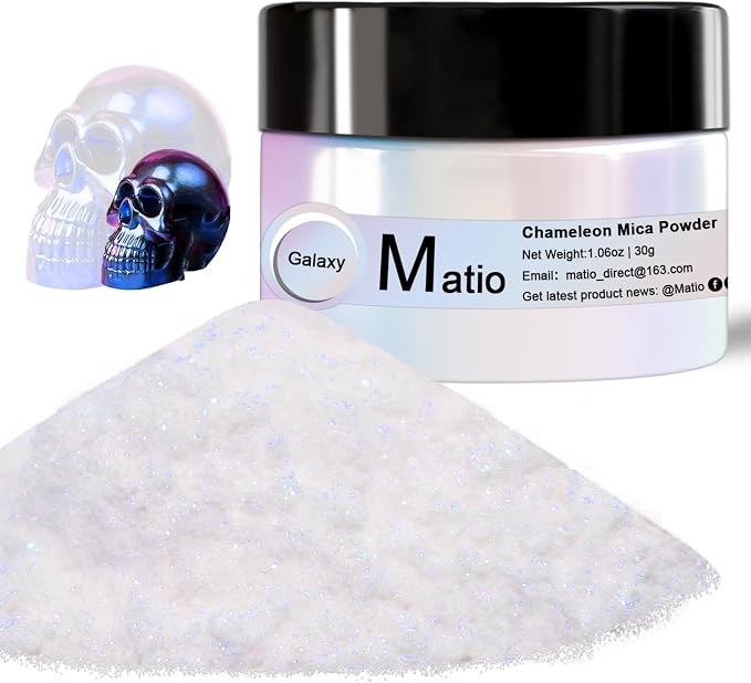 Matio Chameleon Mica Powder, 1.06oz/ 30g Galaxy White Chrome Powder, by Matio