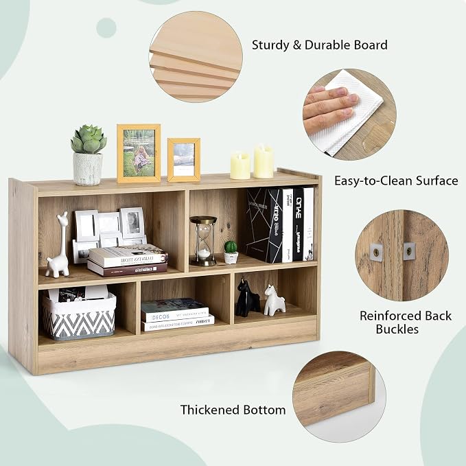 Tangkula 5 Cube Bookcase, 2 Tier Wooden Storage Open Bookshelf, Kid's Playroom - Image 7