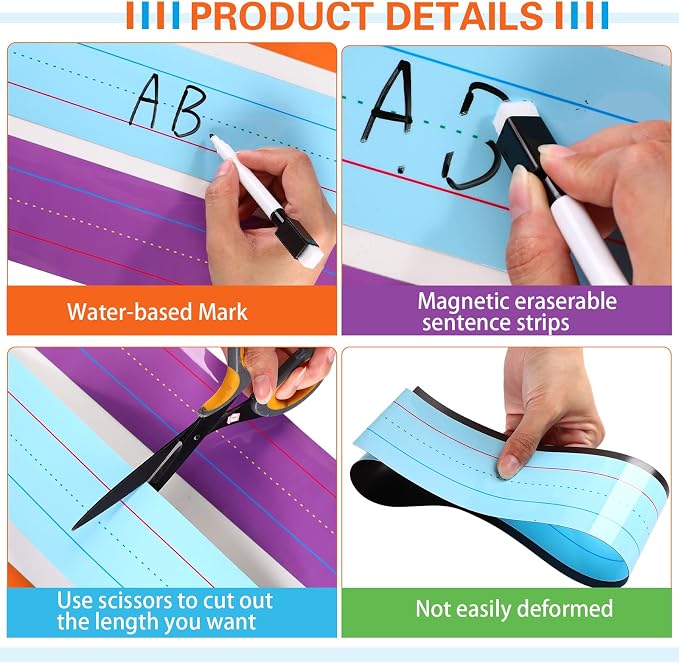 Faccito 12 Pieces Large Magnetic Sentence Strips 3 x 36 inch Dry Erase Sentence - Image 4