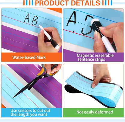 Faccito 12 Pieces Large Magnetic Sentence Strips 3 x 36 inch Dry Erase Sentence - Image 4