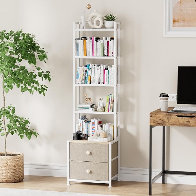 CD Storage Rack with Drawer, 5-Tier DVD Organizer Shelf w/Adjustable Book - Image 6