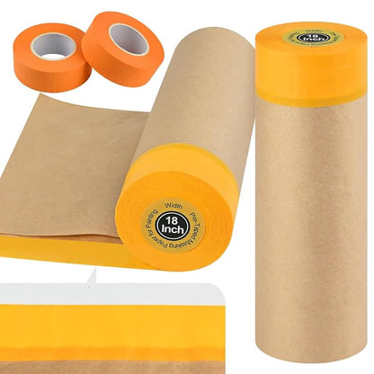 Pre-Taped Masking Paper for Painting, 2 Pack 18 inch x 66 Ft Masking Paper Roll by SIQINZONGWA