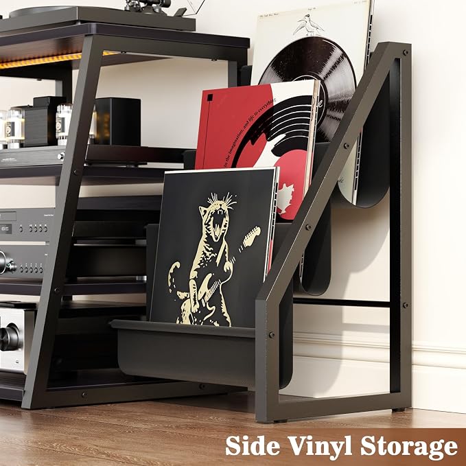 AV Media Stand with Outlets, Stereo Stands and Racks with Vinyl Storage - Image 6