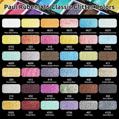 Paul Rubens Watercolor Paint Set, 36 Classical Glittery Colors Solid Paints - Image 6