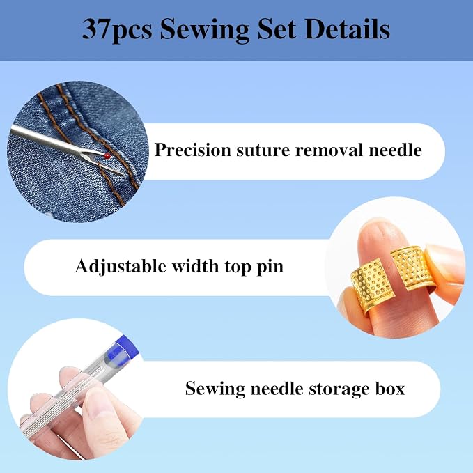 Big Eye Steel Sewing Needles Kit, Thread Ripper, Threaders and 6 Color Threads - Image 5