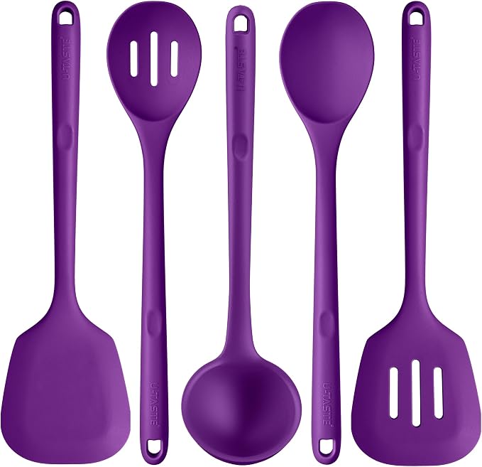 Silicone Kitchen Cooking Utensil Set: U-Taste 600ºF Heat Resistant 13.6in Extra by U-Taste