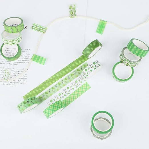 12 Rolls Greenery Washi Tape, Martini Bow Lemon Masking Tape, Checkered Martini - Image 5