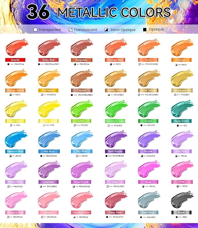 52 PCS Metallic Acrylic Paint Set - Image 3