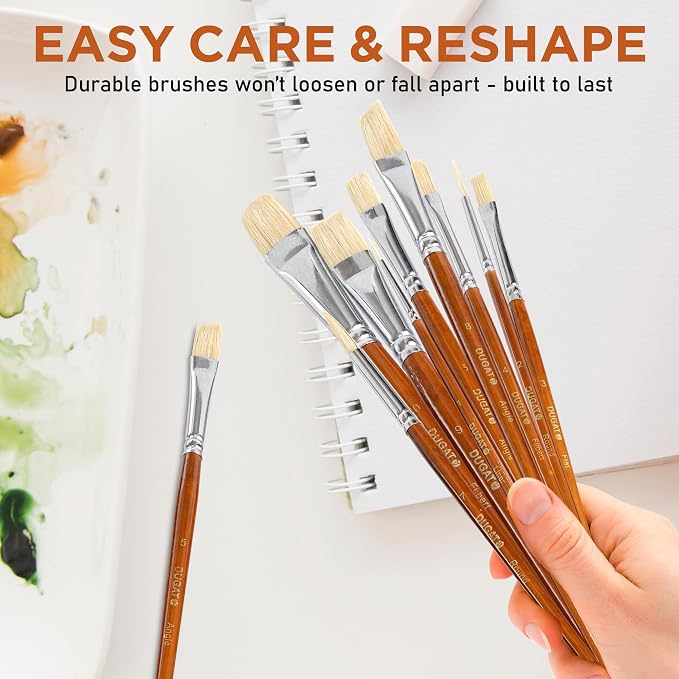 10pcs Short Handle White Hog Hair Artist Paint Brush Set by DUGATO Perfect - Image 5