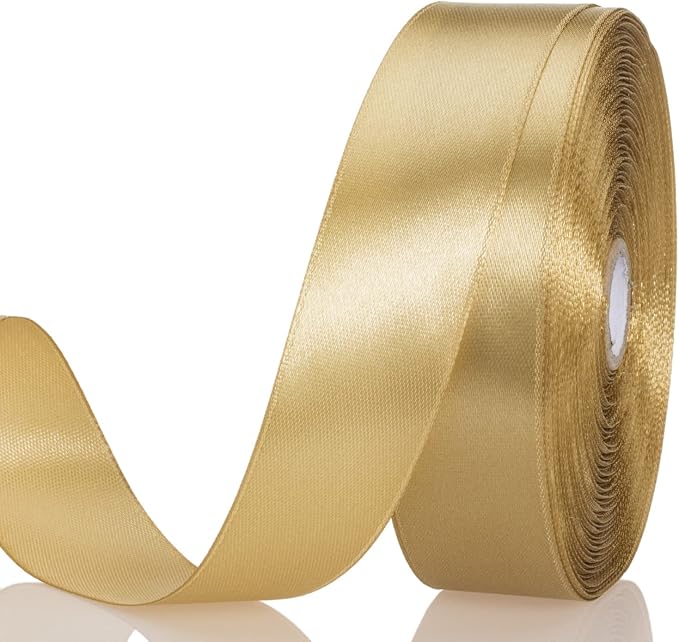 1 Inch Champaign Gold Solid Satin Ribbon, 50 Yards Craft Fabric Ribbon by YASEO