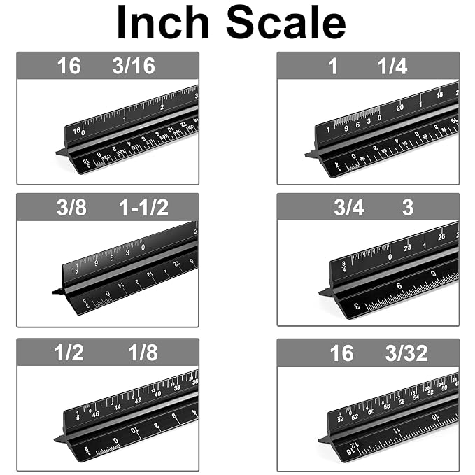 Architectural Scale Ruler, 12 Inch Aluminium Architect Scale Ruler, Imperial - Image 4