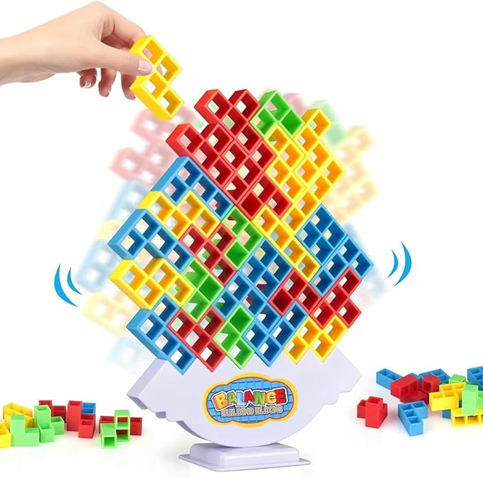 64 Pcs Tetra Tower Stack Game, Team Tower Tumble Giant Stacking Game, Balance by Gdaytao